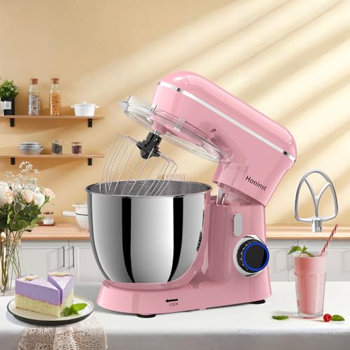 Image of Honinst Stand Mixer, 6.5QT 10-Speed Tilt-Head Electric Stand Mixer, 3-In-1 Kitchen Mixer with Bowl, Dough Hook, Whisk and Beater, Food Mixer for Baking, Cake and Most Home Cooks, Pink