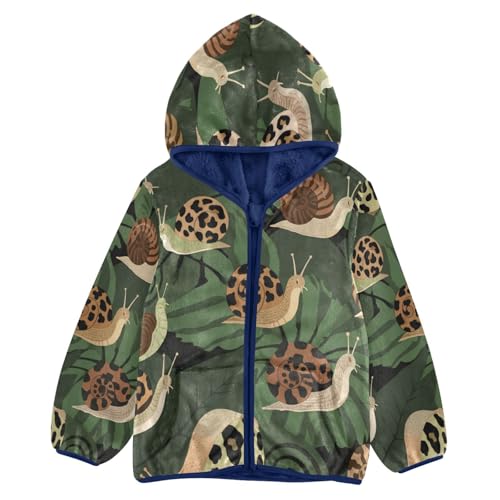Snails on Green Leaves Pattern Toddler Fleece Jacket Girl Boys Hooded Fleece Jacket Coat Warm Outwear Zip-up 3-10T