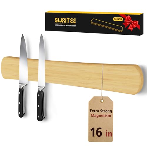 Swaitee Magnetic Knife Holder for Wall, 16 Inch Bamboo Knife Strip with Strong Magnetism, Kitchen Accessories Organizer, Housewarming Gifts for New Home, Storage Space Saver for Apartment/Rv/Farmhouse