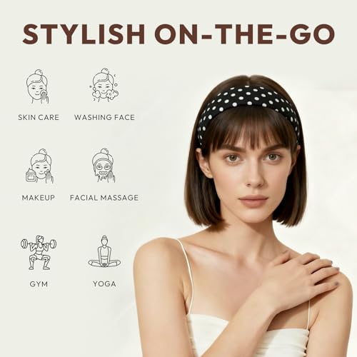 KASESSS Lot De 4 Bandeaux à Pois Pour Femmes,7cm Extensibles AntidéRapants Bandeau Large Cheveux Femme, Doux élastiques Headband Mode Accessoire Pour Quotidien Yoga Sport Entraînement – vue 7