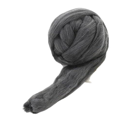 Lana merina de 2.2 libras para hilar, hilo grueso y suave para tejer cobija de brazo, núcleo de fieltro, relleno cardado, gris oscuro