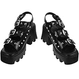 Toyvian Damen Plateausandalen mit Grobem Absatz Rutschfester Sohle Flexiblem Material Komplett Schwarz Modische Römische Sandalen für Freizeit und Alltag