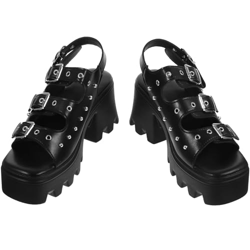 Sandales punk rivet pour femmes avec talon épais confortable