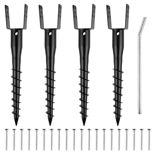 XYADX No Dig Ground Screw Anchor - Black U Shaped Post Stake for 4x4 Wood Posts Includes Lag Bolts & 27 Rebar for Mailbox Posts and Fence Posts Anchor 4 Pack