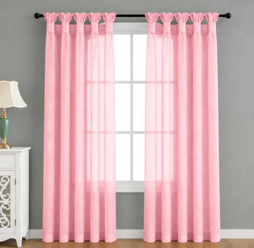 Image of THE LINEN COMPANY Cotton Linen Sheer Window Curtain with Twist Tab, Light Filtering Linen Textured Curtain for Living Room, Bedroom & Home Decor, 2 Piece, Baby Pink, 4 FT x 4.5 FT