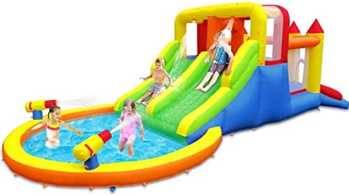 Umbalir Inflatable Bounce House with 4 Slides, Water Park with Large Splash Pool, Ultra-Wide Climbing Wall, Jumping, Water Cannons Sprayers for 3-10 yr Kids (20.6'Lx9.6'Wx6.4'H)