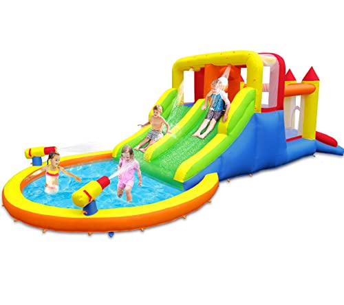 Umbalir Inflatable Bounce House With 4 Slides, Water Park With Large Splash Pool, Ultra-Wide Climbing Wall, Jumping, Water Cannons Sprayers For 3-10 Yr Kids (20.6'Lx9.6'Wx6.4'H) #TOP1