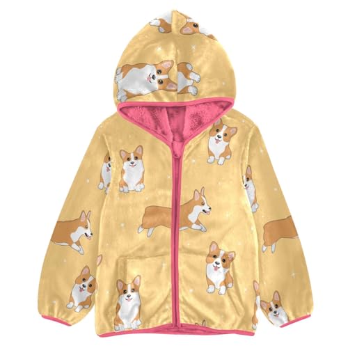 OTVEE Cartoon Corgi Dog Pattern Kids Hoodie Jacket Fall Spring Full Zip Warm Outwear Coat