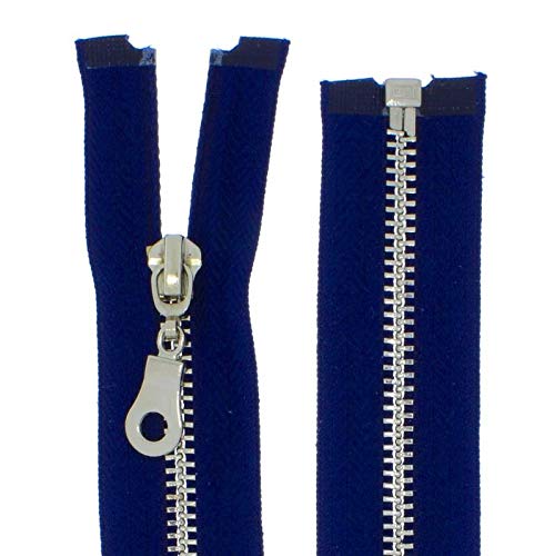 FIM Reißverschluss Metall Nr.5 mittelgrob Silber Nickel Teilbar für Jacken Farbe: 11 - dunkelblau(570), 80cm lang Cover