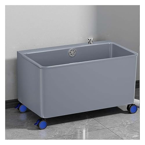 KUOYTT Grand évier à roulettes, évier de Service à Poser au Sol, évier Utilitaire Polyvalent, cuve à Linge pour la Maison, la Salle de Bain, Le Balcon, la Cour ou l'extérieur (Gris, 48 x