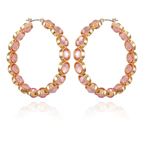 Boucles d'oreilles créoles dorées GUESS cristal rose clair bijou tendance pour femme