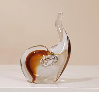 DECRZPB Estatuilla de Elefante marrón de Vidrio Hecha a Mano pisapapeles de Esmalte de Colores de Animales de Vidrio soplado Adornos de Mesa para Regalo de cumpleaños decoración del hogar