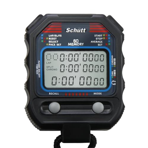 SCHÜTT Stoppuhr PC-90 (60 Memory Speicher | Uhrzeit & Datum | Dualtimer) - Digital Profi Stoppuhr mit Druckpunktmechanik | spritzwasserfest | Trainer