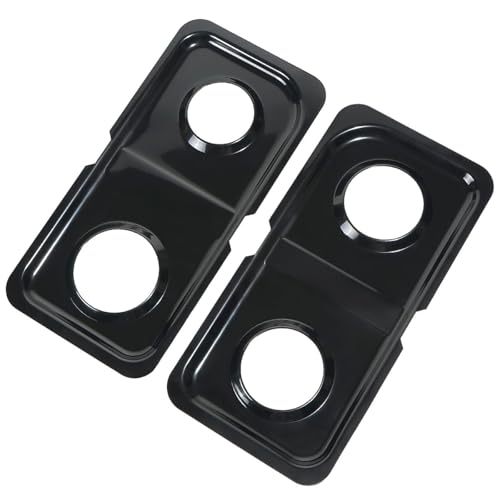 Premium Gas Stove Drip Pans for GE Gas Hotpoint Stove Burner Replacement Part WB34K10009Right WB34K10010 Left Porcelain Double GE Burner Drip Pan for GE SpectraXL44 Gas Stove Range Drip Bowls 2 Pcs