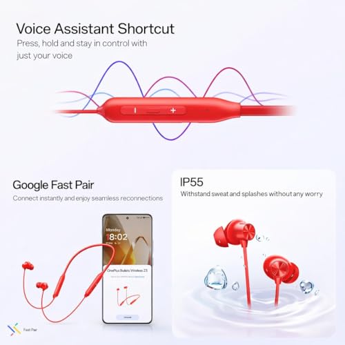 Image of Original Wireless Neckband Compatible with OnePlus Earphones Z3 ANC - 45dB ANC, Dual Device Pairing, Magnetic Power On /Off & 28H Battery Life (Orange)