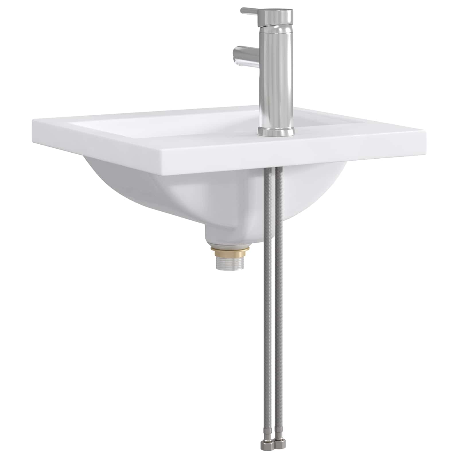 Modernes Waschbecken Badezimmer Chrom inkl. Wasserhahn und Abfluss, 42 x 40 x 16,5 cm Metallwaschbecken für Gäste-WC und Bad, Hitzebeständige Waschschale mit Schnellem Abfluss