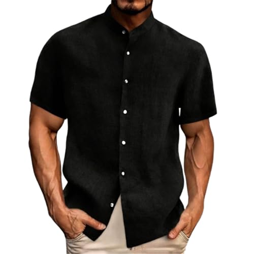 Chemise homme coton lin à col pointu et coupe relaxée pour l'été