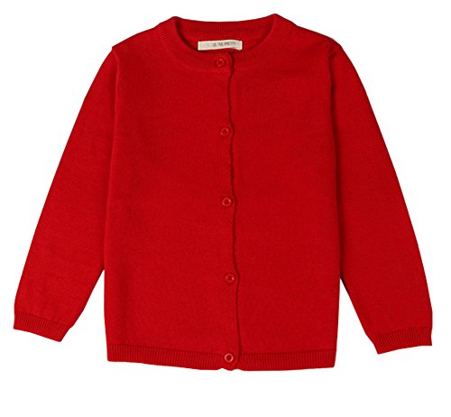 RJXDLT Little Girls Cardigan Knit Sweaters Long Sleeve Button Cotton Sweater 2Y Red