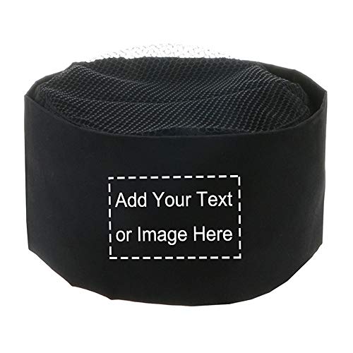 Personalized Custom Chefs Hat Breathable Mesh Top Skull Cap Baker Kitchen Cooking Chef Cap (Black)