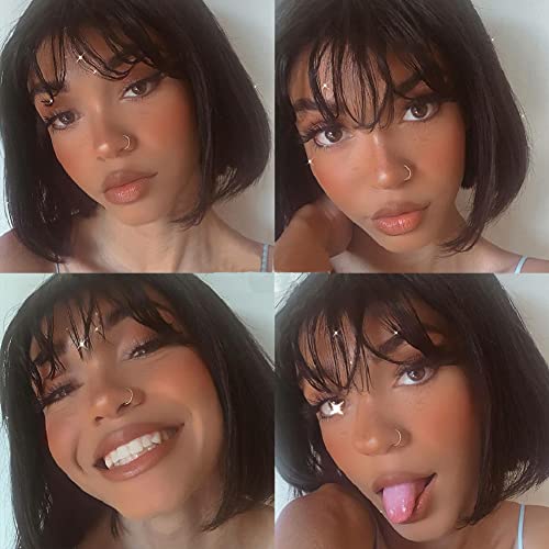 Rebasar Short Bob Wig Human Hair Wigs For Black Women Human Hair Glueless 8 Inch Brazilian Virgin Straight Hair Bob Wigs With Bang None Lace Frontal Wig Human Hair Wear And Go Black Wig With Bangs #TOP5