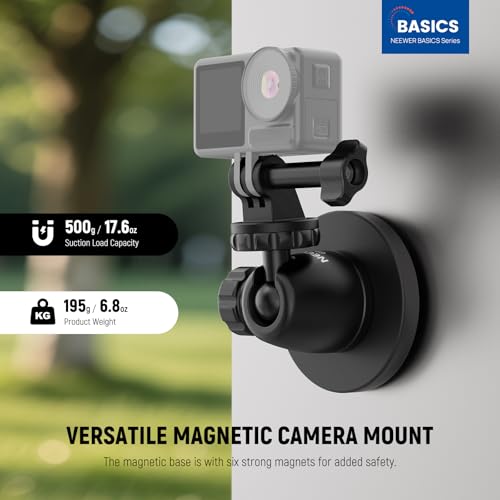 NEEWER Basics Magnetic Camera Mount for Action Camera Compatible with GoPro Insta360 DJI AKASO Accessories, Strong Magne - Additional View