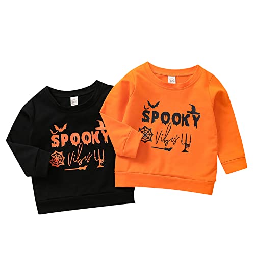 Betadog Kids Pumpkin Tee Boys Long Sleeve Halloween Graphic T Shirt Girl Kids Halloween Skeleton Graphic Clothes