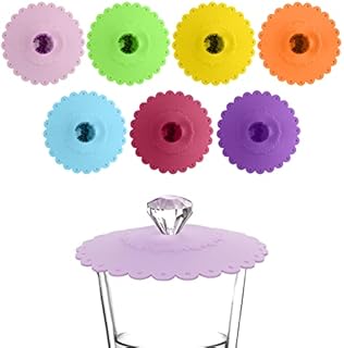Pack of 7 Coloured Diamond Silicone Cup Lids, 11 cm Dustproof Silicone Lids, Reusable Cup Lids for Coffee Cup, Water Cup, Home Outdoor Seal Cover.