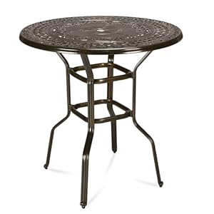 MEETWARM Patio Height Bar Table, 38.5" Bar Height Bistro Table, Outdoor Cast Aluminum Bistro Round High Top Dining Table with 2" Umbrella Hole for Garden Deck Backyard, Dark Bronze MEETWARM Patio Height Bar Table 385 Bar Height Bistro Table Outdoor Cast Aluminum Bistro Round High Top Dining Table with 2 Umbrella Hole for Garden Deck Backyard Dark Bronze
