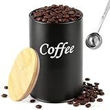 WDKXCN Bote Cafe Hermetico, 500 ml Bote Hermetico Cafe con Cuchara Medidora y Tapa de Madera, para Café, Frutos Secos y Cereales (Negro)