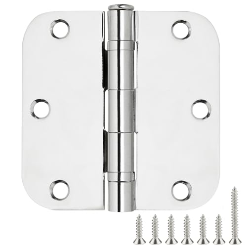 Image of 3 Pack Rounded Polished Chrome Door Hinges 3.5 Inch 5 /8 inch Radius No Squeak Ball Bearing Interior 3-1 /2 inchFlat Iron Bifold Residential Standard Bedroom Indoor for Doors 3 inch Hardware Control Home Decor