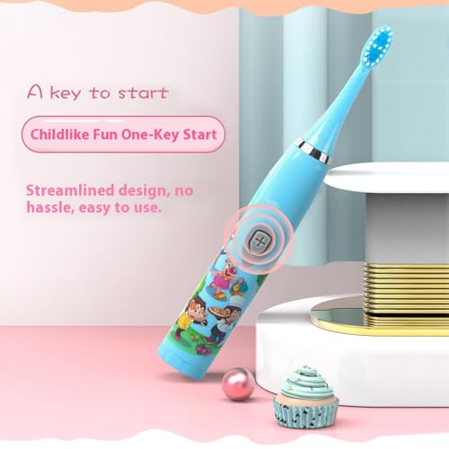 Image of 3 Pack Kids Battery Powered Sonic Toothbrush with 6 Brush Heads and Toothbrush Cover, AA Battery - Soft Bristles, IPX Waterproof, 2 Mins Timer (Blue)