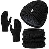 Winter Beanie Hat Scarf Gloves Set for Men Women, Warm Winter Clothes for Men, Slouchy Fleece Lined Mens Hats Skull Cap, Knit Scarf Neck Warmer Touchscreen Gloves for Men Women