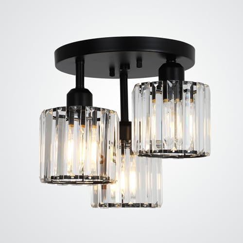 PAUFUL Crystal Semi Flush Mount Ceiling Light,3-Light Modern Clos...