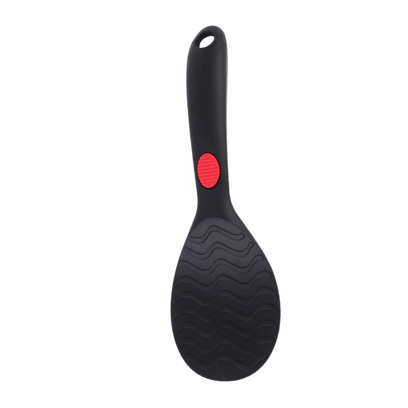 Healifty Creative Food Grade Silicone Rice Spoon Non Stick Serving Scoop with Skid Button Ergonomic Design for Easy Handling Kitchen Utensil for Home and Restaurant Black