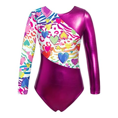 HULIJA Kids Girls Metallic Gymnastics Ballet Leotard Dancing Jumpsuit Bodysuit Athletic Dancewear Costumes Rose Red 4 Years Cover