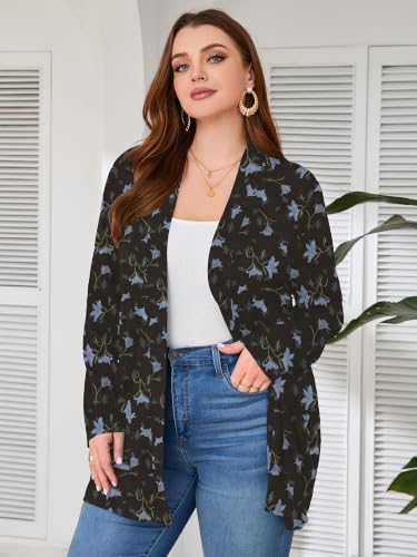 Image of AusLook Plus Size Lightweight Cardigans for Women Open Front Pockets Jacket | 1X-5X,Soft Stretch,Long Sleeve,Longline Coverage,Dress Jeans Layer,Work Travel Style,Spring Fall Wear