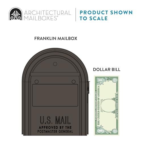 Architectural Mailboxes Franklin™ Weather-Resistant Steel Metal Post Mounted Mail Box for Outside, Bronze, Medium Curbside Mailbox with Magnetic Latch, USPS Approved for Residential Delivery