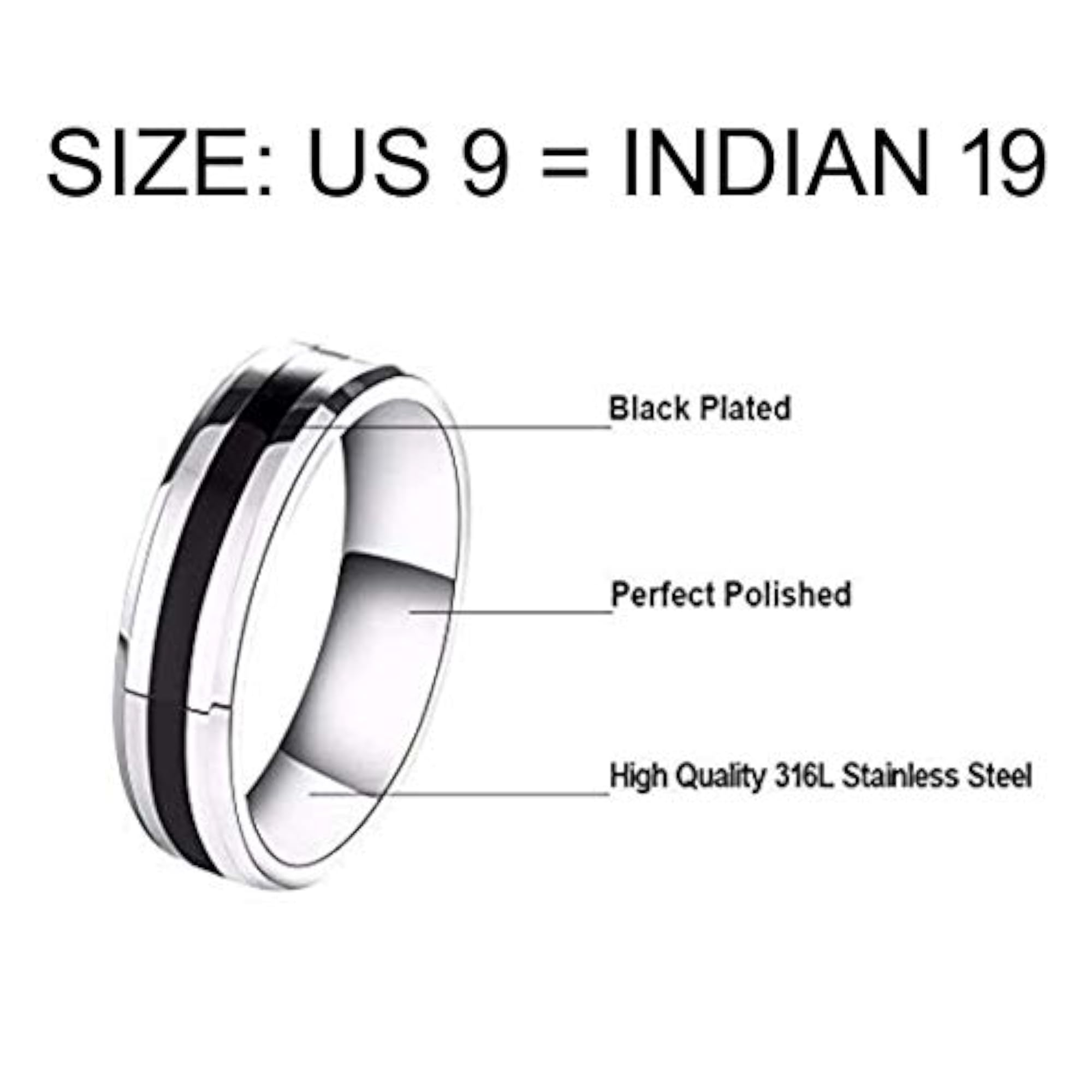 Men's Silver & Black Circle Metal Ring, US9