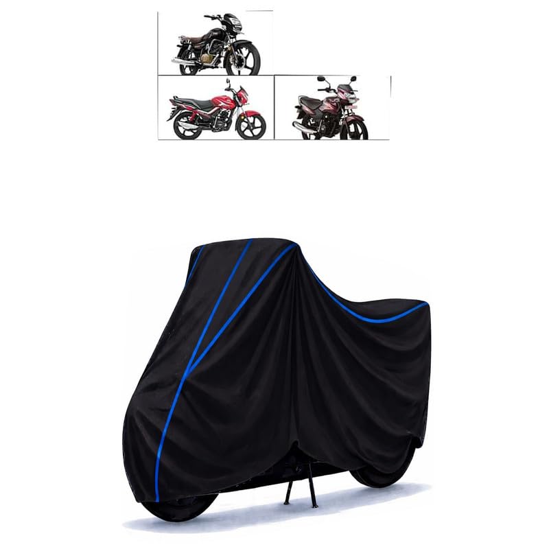 Image of Tvs Sport All Modal Bike Cover Water Resistant Universal Motorcycle Rain | Heavy Duty UV Protection, Dust, Scratch Indoor Outdoor All Weather with Black Blue Piping Elastic