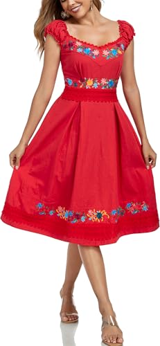 Image of Women's Mexican Dress Embroidered Causal Lace Party Dress