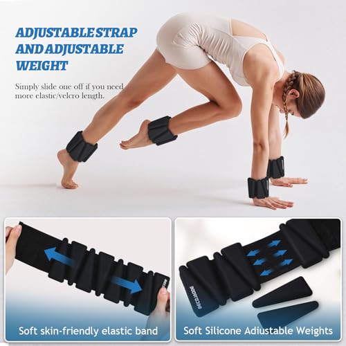 Image of BECOJADDE Ankle Weights Set of 2 (1 lb /2 lb /3 lb Each) Adjustable Wrist Weights for Women Men Wearable Arm Leg Weight for Pilates, Running, Walking, Workout, Yoga