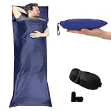 Hüttenschlafsack und Augenmaske, Leichter und dünner Schlafsack, Mikrofaser mit Kissenfach, kompakter Reiseschlafsack, Camping, Reisen, L