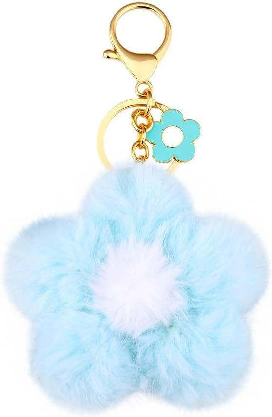 Flower Plush Keychain for Women Fuzzy Flower Keychain for Handbag Purse Bag Charms Birthday Gifts for Girls