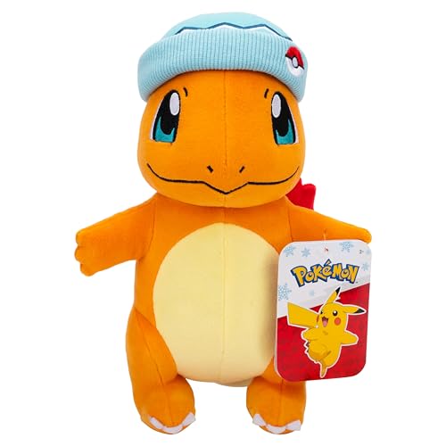 Image of Pokemon Charmander Plush with Blue Hat - 8-Inch Holiday Charmander Plush with Unique Accessory