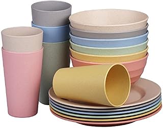CAINFY Plastic Dinner Set Camping Picnic Plates and Bowls Set,Party Cutlery Set, Unbreakable and Lightweight Serving Bowls Plates Cups Tableware 18Pcs