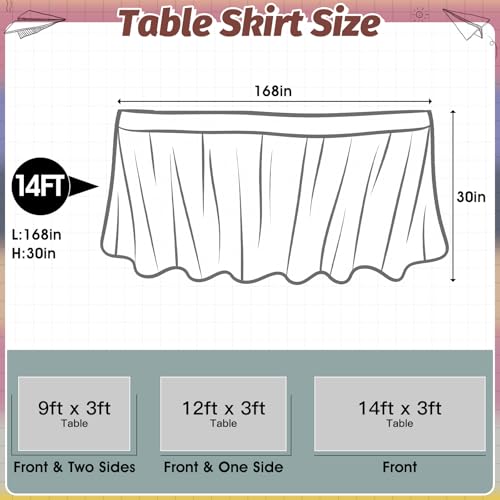 Image of 14FT Ruffle Boho Table Skirt Teacher Desk Skirt for Classroom Decor Rectangle Round Table Cloth Colorful Desk Cover for Back to School Decorations Birthday Party Supplies Home Office Bookcase Cabinet