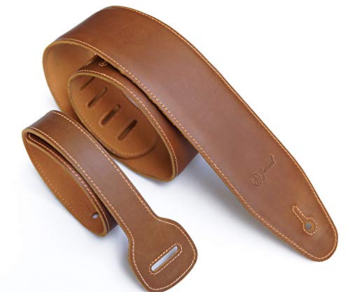 Jeereal Full Grain Genuine Padded Soft Leather Guitar Strap (2.75inches Width) for Electric, Acoustic, and Bass Guitars (Bourbon Brown)