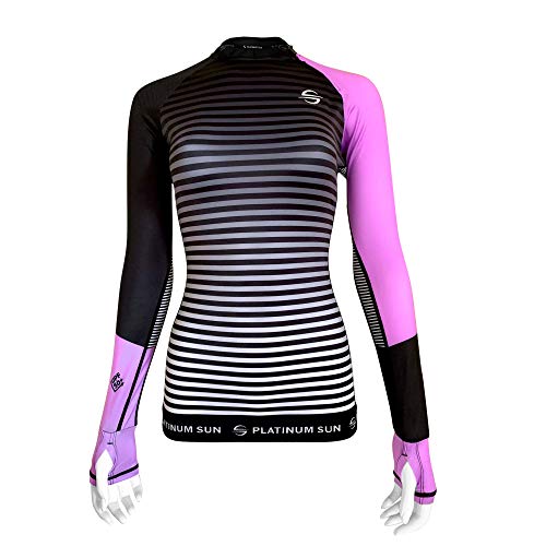 Platinum Sun Rash Guard for Women Long Sleeve Swim Shirt Rashguard Swimsuit Shirts UPF 50+ (Pink-Stripes, L)