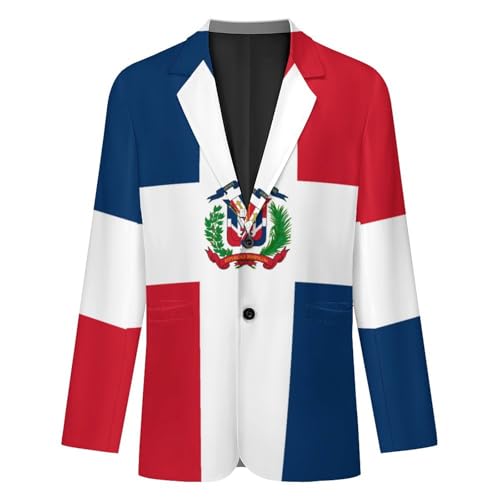 Dominican Republic Flag Men's Two Button Suit Jacket Sports Coat Novelty Casual Outwear Tops Funny4