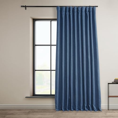 Image of HPD Half Price Drapes - Faux Linen Curtains for Living Room (1 Panel) - 100W X 96L - Extra Wide Textured Room Darkening Curtains for Bedroom 96 Inches Long - Drapes for Home Decor, Denim
